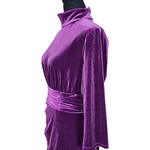 London Times Ruched Velvet Dress Womens Size 8 Purple Whimsigoth Mob Wife Unique - Picture 9 of 13